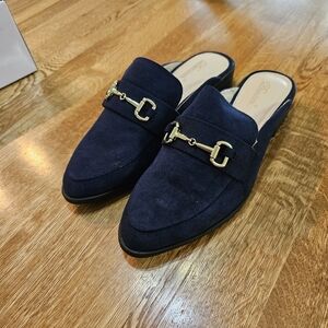 Navy Mules W/gold Hardware, Sz 7.5, NIB